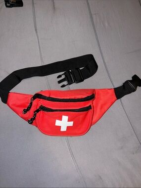 Red Men’s Waist Bag with White Cross - Durable Everyday Fanny Pack